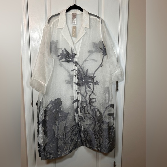 Chico's Tops - Chico's Jacquard Duster Gray Floral 16/18